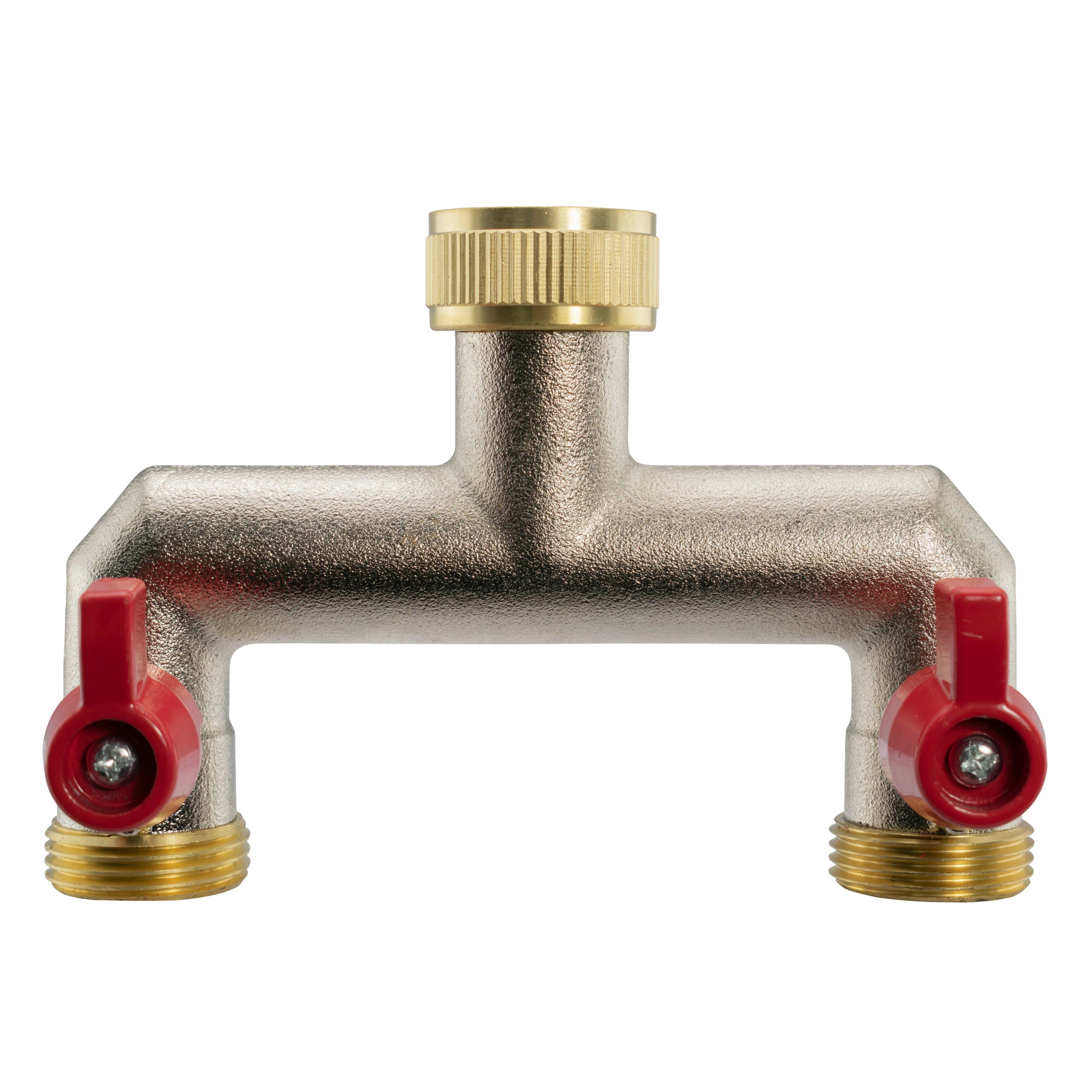 Two Way Tap Splitter Brass 3/4" BSP with Quick Connect and Hose Fittings